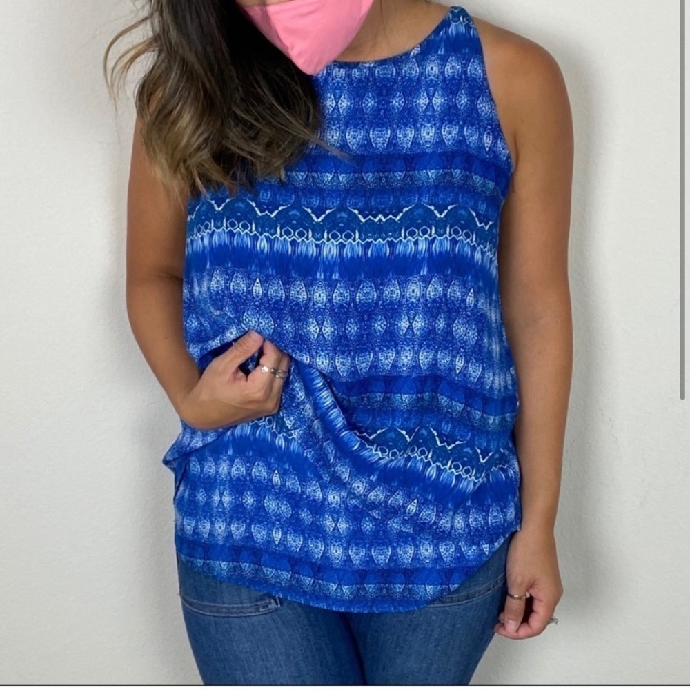 Zac & Rachel Layered Sleeveless Blouse Blue Size S